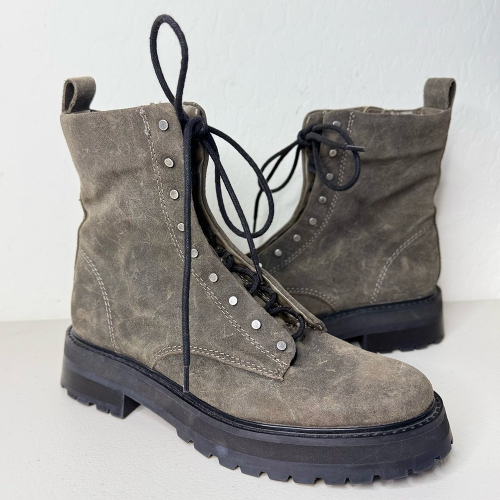 NEW Dolce Vita Ranier Olive Suede Combat Chunky Lug Sole Combat Boots Size US8 - Picture 4 of 8